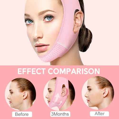 MASIKA Chin Strap for Sleeping,Adjustable Chin Strap,Jaw Strap,Jawline Shaper,V-Line Mask Chin Up Mask V Shaped Face Mask, Jaw Exerciser,Reusable chin strap,Pink¡£