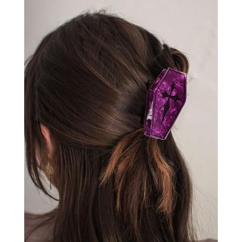 Gothic Coffin Hair Clips Halloween Deep Purple Coffin Hair Claw Clips Non-slip Jaw Clips Large Acrylic Hair Barrette Y2K Retro Strong Hold Hair Clamp Clip Funny Hair Accessories for Women Hair Styling