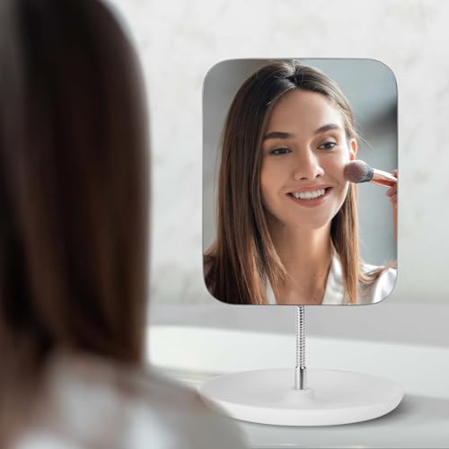 LFOYOU Table Vanity Mirror with Stand - Makeup Mirror for Desk - Adjustable Flexible Gooseneck, 360¡ÆRotation Folding Portable Bathroom Shaving Cosmetic Mirror Square