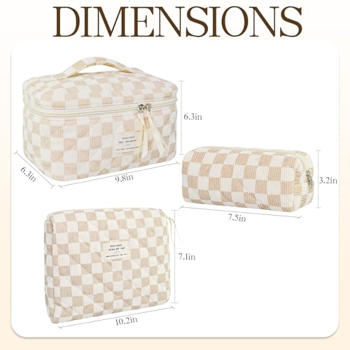 3Pcs Travel Makeup Bag Organizer, Toiletry Bag for Women, Cosmetic Bags for Women Travel Set, Cute Makeup Bags, Quilted Cosmetic Bag, Women's Quilted Toiletry Bag Storage