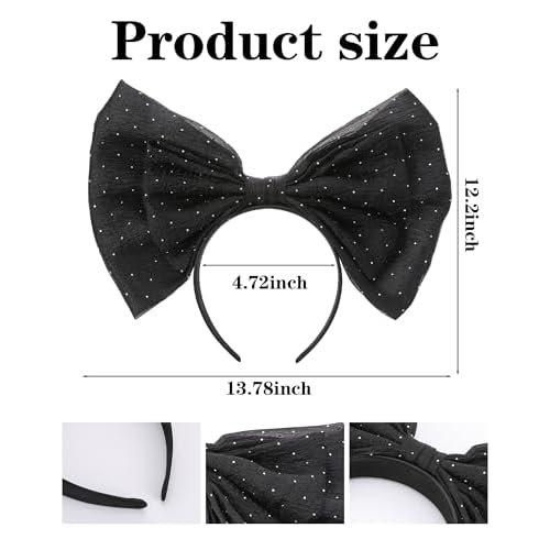 Big Black Bow Headband - Glitter Bows Headpiece for Women Girls, Cute Bowknot Hair Accessories for Birthday Halloween Christmas Cosplay Party Costume Derss Up