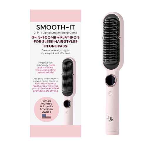 L'ANGE HAIR Smooth-It 2-in-1 Hot Comb Straightener | Digital Straightening Comb with Adjustable Heat Dial | Ionic Technology for Frizz-Free Styling | for All Hair Types (Digital Comb - Blush)
