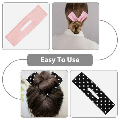 Deft Hair Bun maker - Cute Bun Hair Twister Set, Flexible Hair Donuts for Buns, Polka Dots Floral Pattern Lazy Curler, French Braiding for Women's Long, Thick or Thin Hair (Pink)