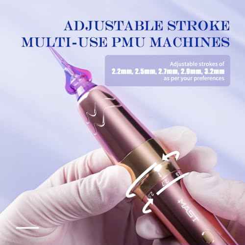 Mast P60 Tattoo Gun Machine, Wireless Tattoo Pen, 5 Strokes Length 2.2mm - 3.2mm, 121g/4.2oz, 2 Batteries, Gold Color