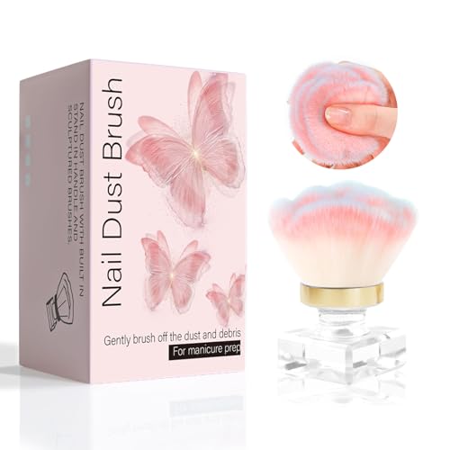 ANGNYA Nail Dust Brush, Pink Rose Soft Duster Brush Art Dust Powder Remover Makeup Manicure Brushes Clean Up Tools for Acrylic Nails