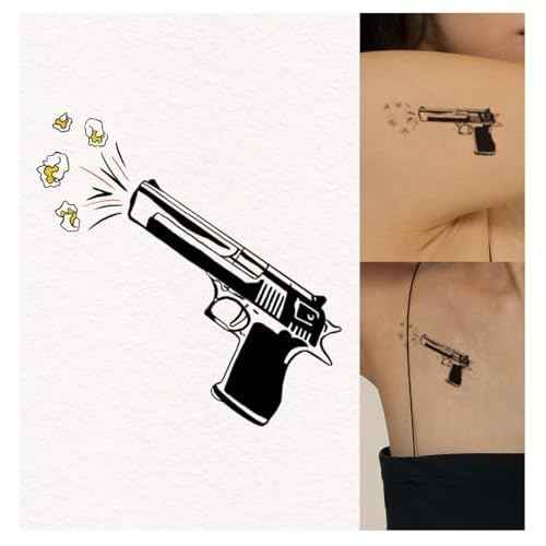 Freakynine Temporary Tattoos for Adults, Small Realistic Temporary Tattoos, Fake Tattoos, Flash Tattoos, Festival Tattoos, Tattoo Stickers, Temp Tattoos, Flash Tats Pack of 2 (Gun Popcorn)