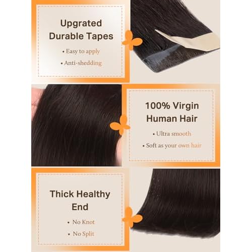 DOORES Human Hair Extensions Tape in, Dark Brown 100g 20 Inch 40pcs, Tape in Hair Extensions Real Hair Straight Natural Hair Skin Weft Hair Extensions