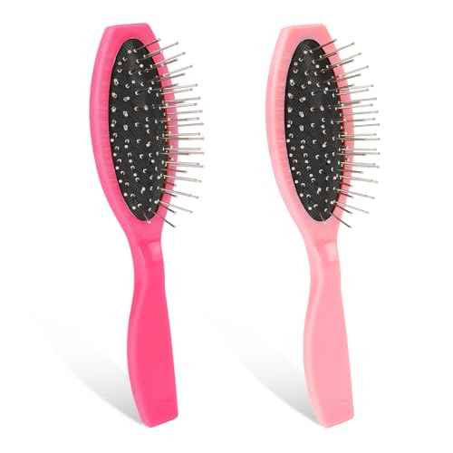 Metal Hair Brush,2 Pack Small Doll Wig Brush for Synthetic Wig Wire Cushion Brush Portable Stainless Steel Bristle Detangler Hairbrush Professional Wig Hair Combs Hair Extension Brush for Women