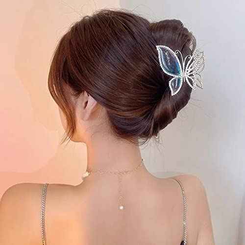 Butterfly Metal Hair Claw Clips Fashion Sparkly Glitter Rhinestones Hair Barrettes Strong Hold Styling Hair Accessories for Women Girls Thinner Thick Hair Styling