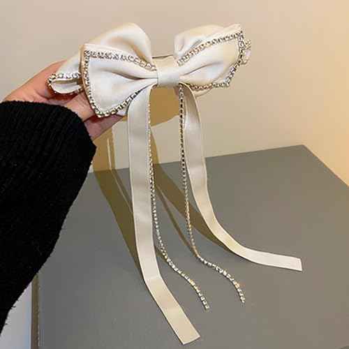 Big Hair Bows Hair Clips Barrettes for Women, Rhinestone Tassel Hair Clip French Design Barrettes Fashion Hair Styling Accessories for Women Girls