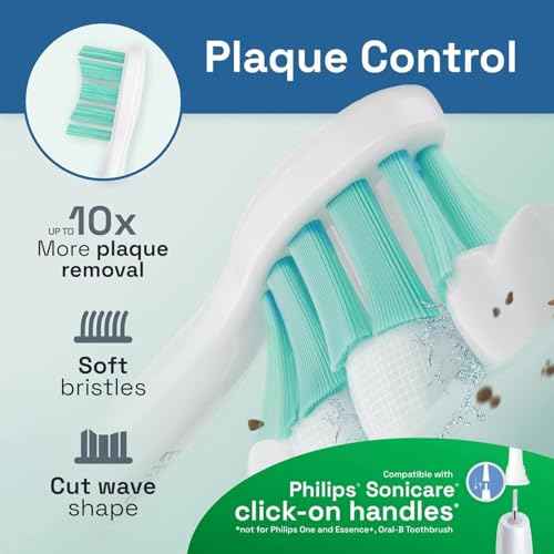 Brushmo Plaque Control Replacement Toothbrush Heads, Compatible with Philips Sonicare Click-on Electric Toothbrush Handles, 8 Standard Replacement Heads, Soft Dupont Bristles, BM928, White