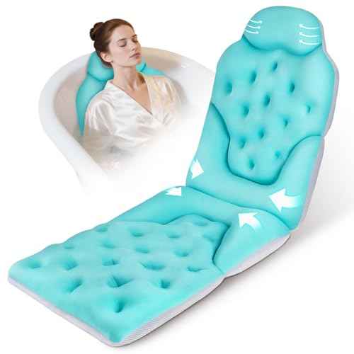 Atsuwell Bathtub Pillow for Full Body Bath Pillow, Thick Bath Cushion for Tub with Foam Beads & Secure Suction Cups, Luxury Pressure Relief for Neck, Waist, Hip Support, Spa Accessories, 51" x 16"