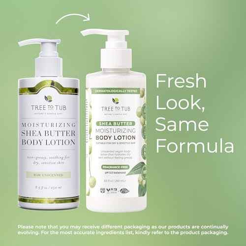 Tree to Tub Unscented Shea Butter Body Lotion for Dry Skin - Fragrance Free Lotion,Vegan Body Moisturizer, Good for Sensitive Skin for both Women & Men