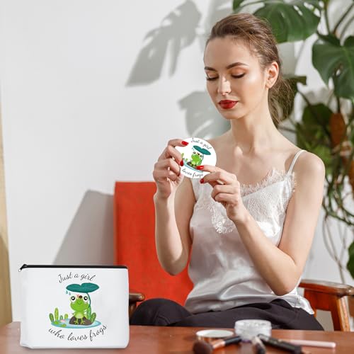 Frog Gifts for Frog Lovers, Includes Makeup Bag, Cute Socks, Frogs Writing Gel Ink Pen & Mini Round Mirror, Just Who Loves Frogs, Birthday Gift for Women