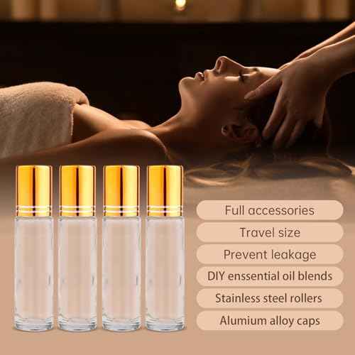 inice 24 Pack Clear Galss Roller Bottles,10ml Roll On Bottles Stainless Steel Roller Balls Metal Cap for Aromatherapy Essential Oils Applicator