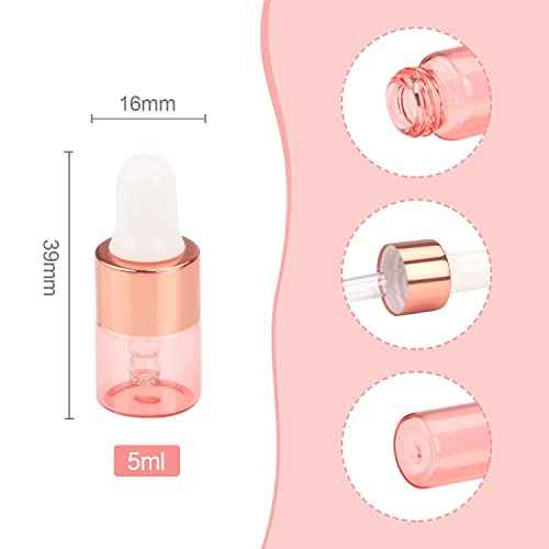 Wresty 15 Pcs Mini Pink Glass Vials Essential Oil Dropper Bottles - Cosmetic Liquid Container for Perfume, Aromatherapy and Sample Bottles with Glass Eye Dropper (1ml(1/4 Dram))