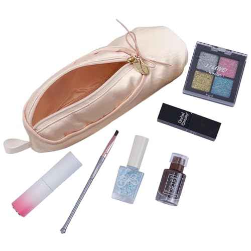 Ballet Dance Shoe Makeup Bag For Little Girls, Ballerina Slipper Makeup Pouch Bag, Ballet Pointe Shoes Gifts (Pink)