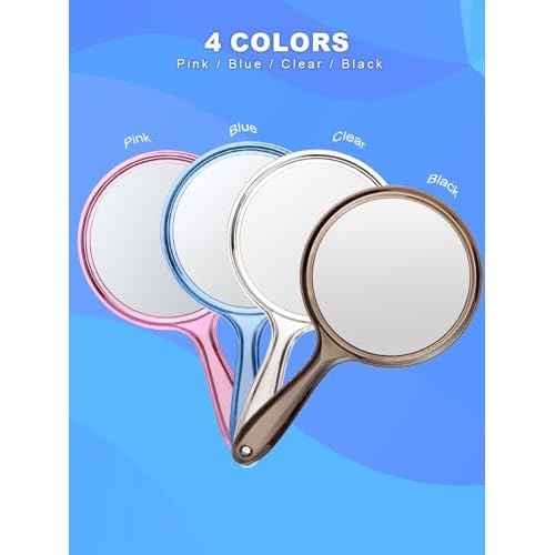 Handheld Mirror with Handle, 10.5 x 5.7 inches, Double-Sided 1X/5X Magnification Travel Makeup Mirror for Women, Pink