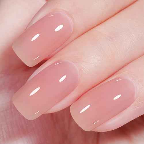 AILLSA Nude Pink Gel Nail Polish Misty Rose Jelly Gel Polish Neutral Sheer Translucent Gel Polish Long Lasting Light Pink Color Soak Off U V Gel for French Manicure Nail Art at Home 0.51 Oz