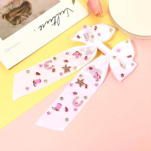 Western Hair Bows for Women Howdy Cowgirl Hair Bow Clips Cowboy Hat Boot Hair Ribbons Jeweled Big Pink Hair Bows Western Hair Accessories Bachelorette Rodeo Nashville Cowgirl Outfits Gifts (Pattern C)