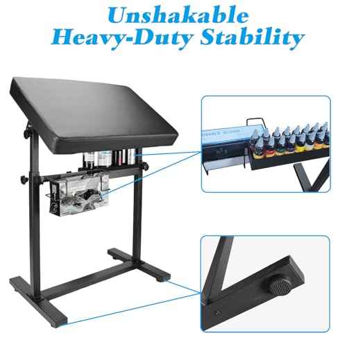XXL Professional Tattoo Arm Rest Stand - Adjustable Height (26" to 39"), Heavy Duty Steel Base with Detachable Storage Tray & PU Leather Cushion for Tattoo Artists and Studios