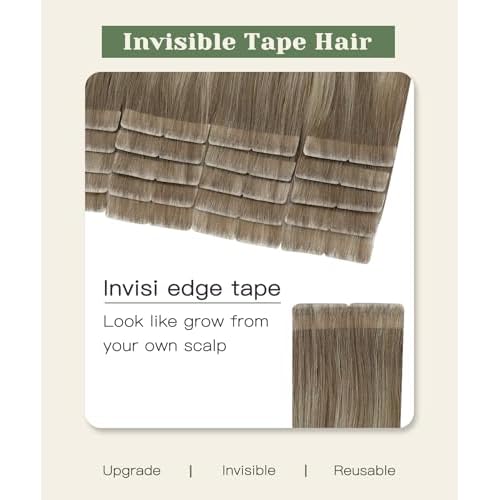 SURNEL Injected Invisible Tape in Extensions Human Hair Ash Brown to Platinum Blonde Seamless Remy Invisible Tape in Extensions 20Inch 20 Pcs 45g(#860,20)