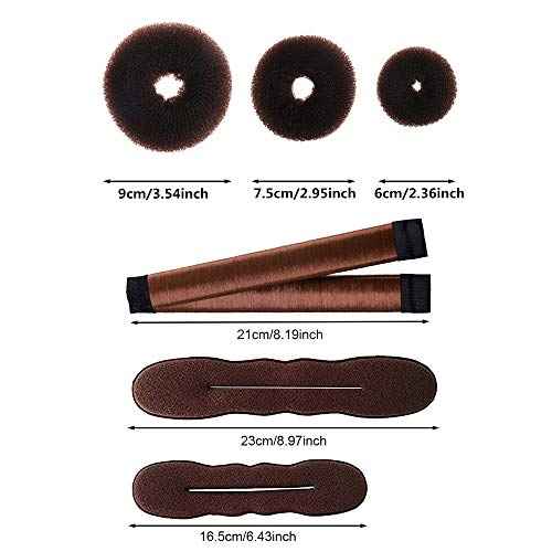 Hair Accessories Set - Foam Sponge Bun Shapers, Magic French Twist Clip, Snap Bun Makers, Elastic Bands, and Hair Pins (Brown)