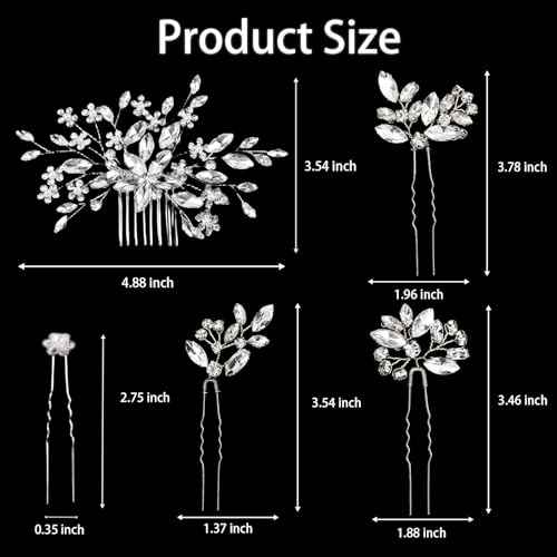 10 pcs Bride Hair Pins Rhinestone Bridal Hair Piece for Women Crystal Hair Accessories for Bride Bridesmaids Flower Girls(Silver)