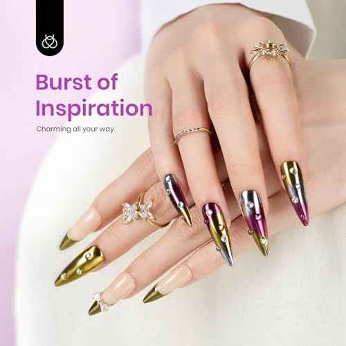 Beetles Chrome Nail Art Glitter 4 Colors 0.5g/Jar, 4 Jars 3 Colors Gold Silver Pink Metallic Mirror Effect Pigment & 1 Holographic Chrome Powder Diy Nail Art Manicure Gifts for Women Girls