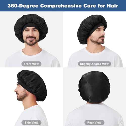 3Pcs Satin Bonnets for Men, Hair Bonnet for Sleeping Women Soft Elastic Band Silk Sleep Bonnet for Curly Hair Braids