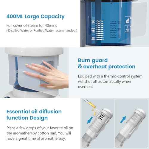 Nisperos Nano Ionic Facial Steamer - 360¡Æ Rotatable Sprayer - 40 Minutes Warm Mist - Humidifier - Professional Face Steamer for Facial Deep Cleaning (White)