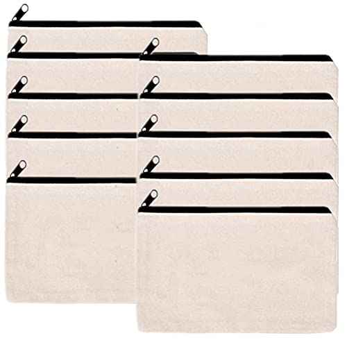 10 PCS Canvas Makeup Bag Cosmetic Pouch Blank Zipper Bag-9.1 ¡¿ 5.9 inch