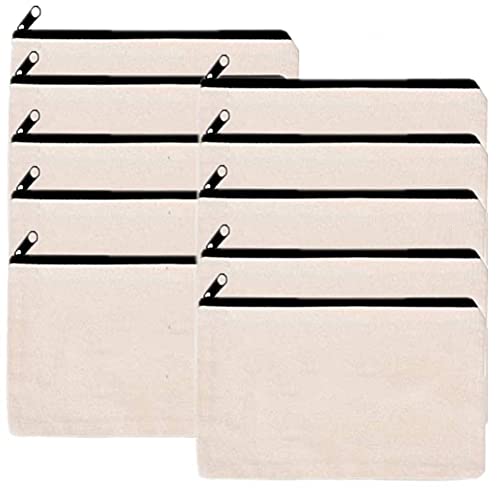 10 PCS Canvas Makeup Bag Cosmetic Pouch Blank Zipper Bag-9.1 ¡¿ 5.9 inch