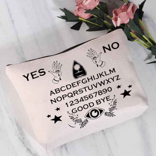 JYTAPP Makeup Bag Board Planchette Canvas Cosmetic Bag Spirit Board Art Zipper Pouch Spirit Board Witchcraft Occult Gift (beige 2)