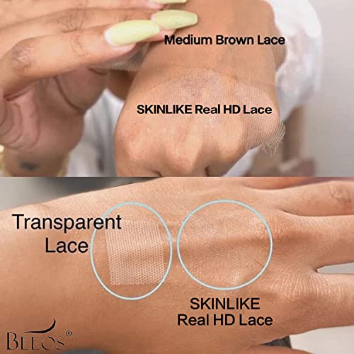 BEEOS 5x5 Skinlike Real HD Lace Closure, 0.10mm Ultra-thin Invisible HD Lace Single Knot Pre-Plucked Brazilian Human Hair Closure Natural Color 14 Inch