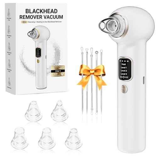 Pore Vacuum Blackhead Remover Kit - 5 Suction Heads & Extractor Tools, 3 Adjustable Suction Levels - Facial Pore Cleansing for Women&Men (White)