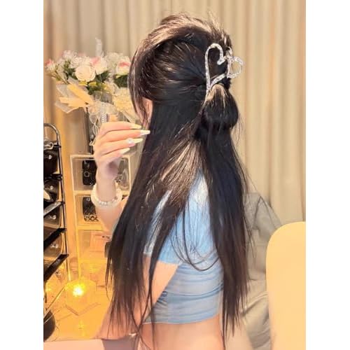Hair Claw Clips Sliver Metal Large Heart Shaped for Thick or Thin Hair Strong Hold Clip Elegant Non Slips Hair Jaw for Women Y2k Hair Accessories