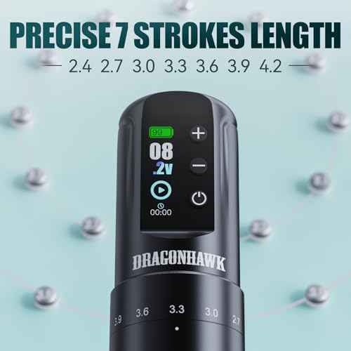 Dragonhawk Atom2 Pro Complete Tattoo Kit with 2 Batteries 7 Strokes Cordless Tattoo Gun Machine 2000mAh for Long Sessions Cartridge Machine for Beginners