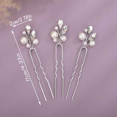 Teyglen Crystal Bride Wedding Hair Pins Black Pearl Hair Pins Clips Wedding Hair Accessories for Bride Rhinestone Pearl Headpiece Crystal Bridal Hair Piece for Women Girls (Black)