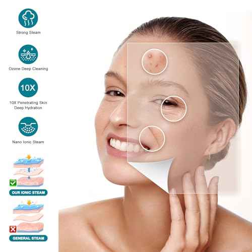 Facial Steamer, Nano Ionic Face Steamer for Facial Deep Cleaning Portable Ozone Steamer with Extendable 360¡Æ Rotating Arm, Humidifier for Home Salon Spa or Personal Care (Blue)