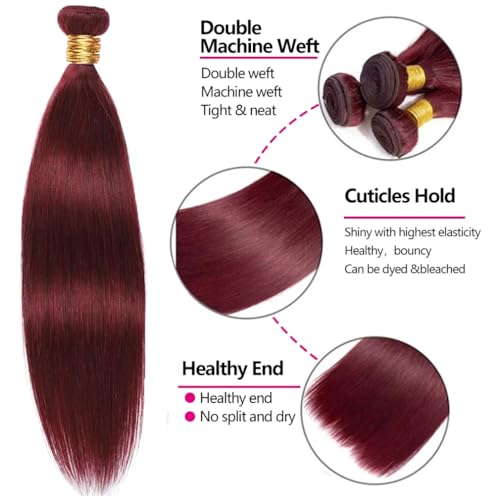 99J Human Hair Bundles 12 14 16 inch Wine Red Straight 3 Bundles Burgundy Bundle Human Hair Extensions for Women