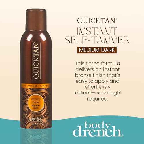 Body Drench QuickTan Instant Self Tanner Bronzing Spray, Salon-Quality Medium/Dark Tan, Streak-Free, Tinted Formula, 6 oz, 1-pack