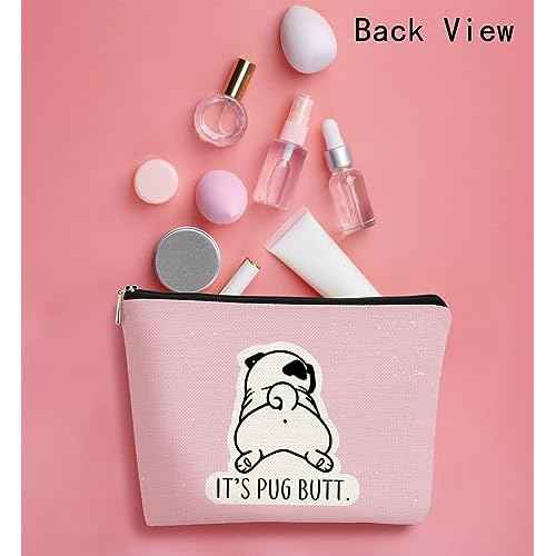 Pug Gifts for Lovers: Funny Makeup Bag Organizer, Cosmetic Bag for Women, Birthday Gift for Pug Mom (Pink)