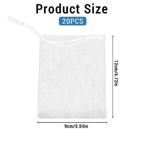 Mozeat Lens 20 PCS Exfoliating Mesh Soap Saver Pouch Bag Mesh Soap Bag Handmade Soaps Bubble Meshs Net Bags with Drawstring Meshs Foaming Net Soaps Sack Bags for Bath & Shower