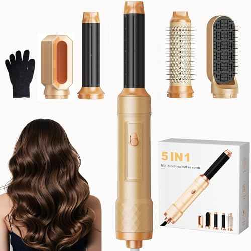 5 in 1 Blow Dryer Brush, Hair Dryer Brush Set Hair Styler Curling Wrap Air Curler, Negative Ion Curling Iron Hair Styling Tools, Hot Air Brush for Drying, Straight, Curl, Volumizing, Smoothing