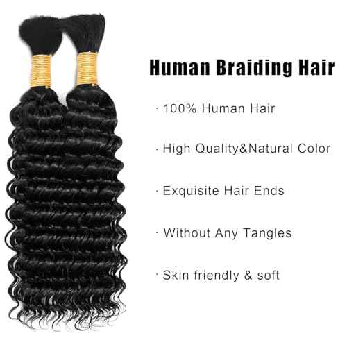 Human Braiding Hair 28 Inch 2 Bundles 100g Deep Wave Bulk Human Hair for Braiding No Weft 12A Brazilian Virgin Curly Human Hair Extensions for Boho Braids Wet and Wavy Human Hair Braiding Hair