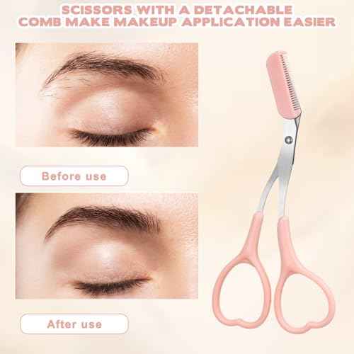 6 Pcs Eyebrow Scissors for Women Eyebrow Trimmer Scissors with Comb Non Slip Finger Grips Brow Scissor Professional Hair Removal Beauty Accessories for Men Women (Pink, Green, Purple)