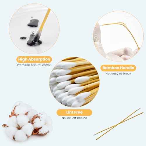 500PCS 6" Cotton Swabs in Storage Box - Long Cotton Swab with Wooden Sticks - Lint Free, Highly Absorbent Single Tipped Applicators for Makeup, Pet Care, Home Cleaning