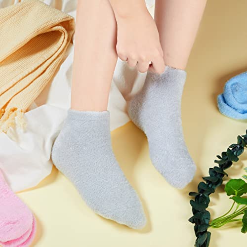 Janmercy 3 Pairs Aloe Socks Moisturizing Spa Infused Gel Sleeping Fuzzy Dry Feet Non Slip Lotion Socks for Women Men Repairing Softening Dry Cracked(Pink, Blue, Gray)