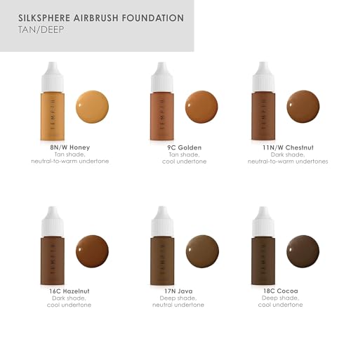 TEMPTU SilkSphere Airbrush Foundation: Long-Lasting Liquid Makeup, Medium-Full Coverage | 4-In-1 Formula Foundation, Primer, Concealer & Corrector | Luminous, Dewy Finish | Tan/Deep | .25 Fl Oz